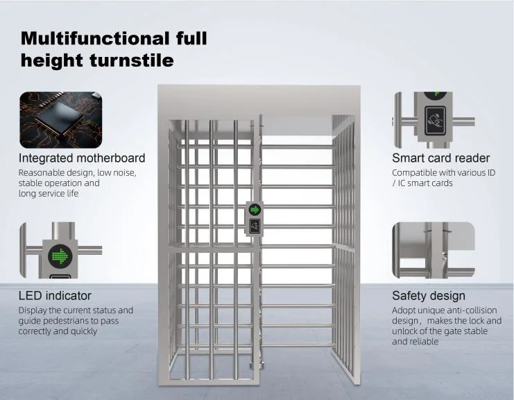 Single Passage 304 Stainless Steel Full Height Turnstile Access Control Pedestrian Gate System