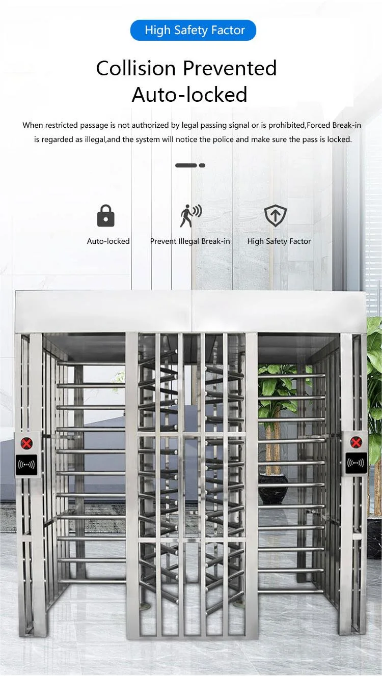 Single Passage 304 Stainless Steel Full Height Turnstile Access Control Pedestrian Gate System